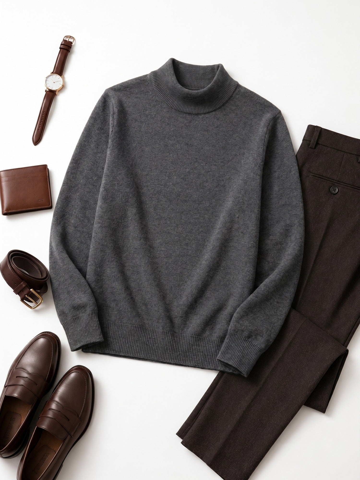Mock Neck Cashmere Pullover Sweater — Dark grey