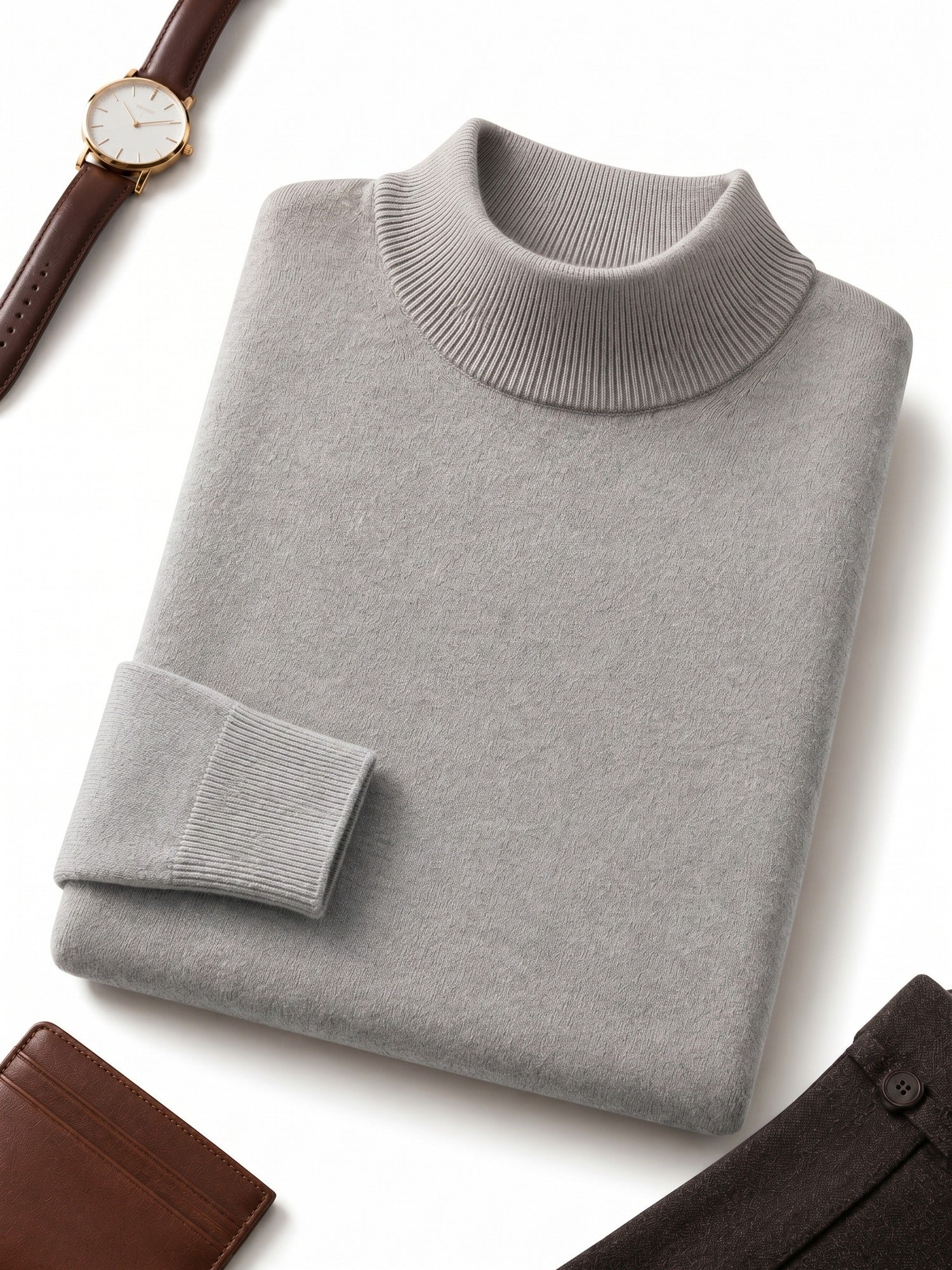 Mock Neck Cashmere Pullover Sweater — Light grey