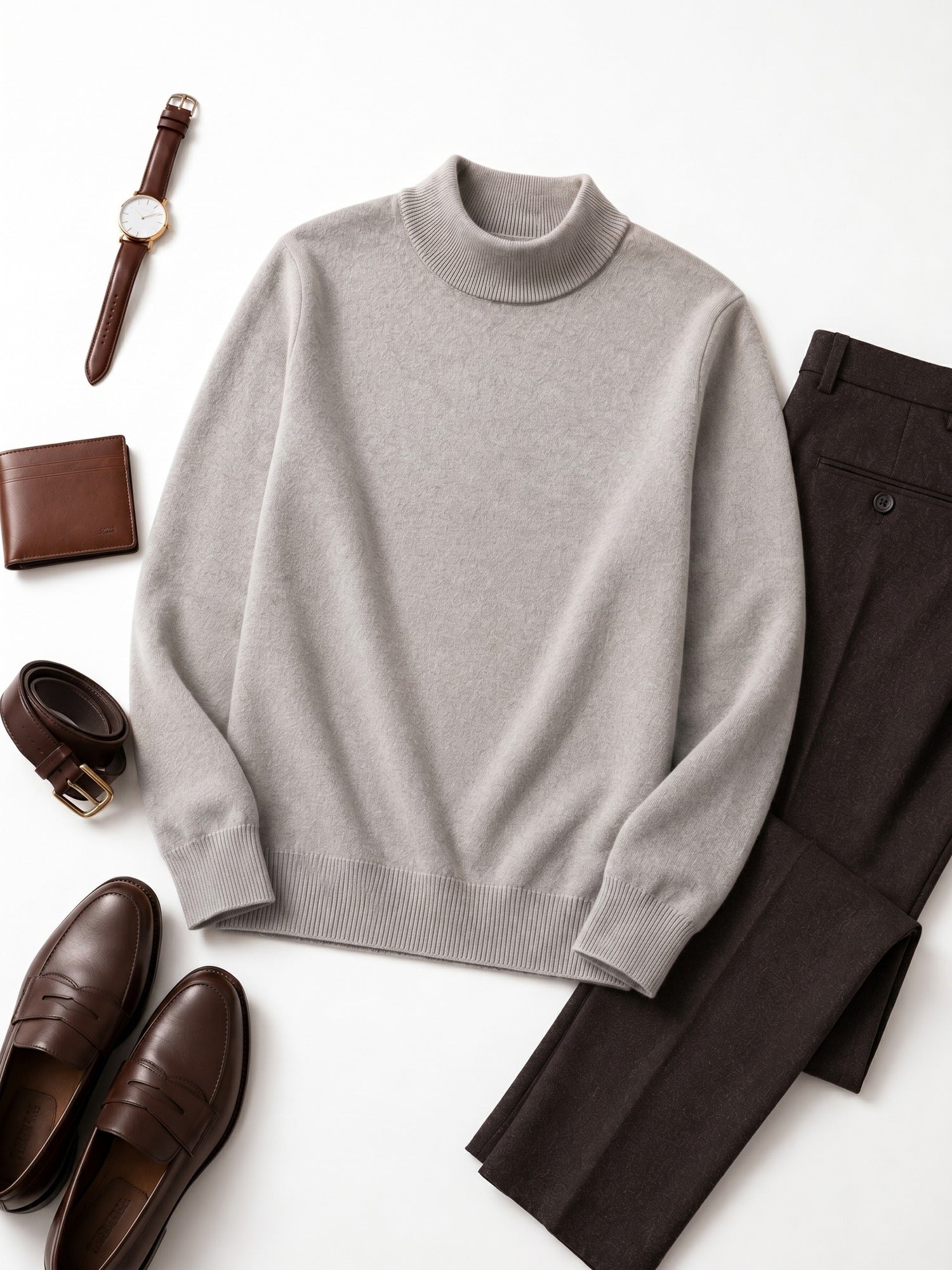 Mock Neck Cashmere Pullover Sweater — Light grey
