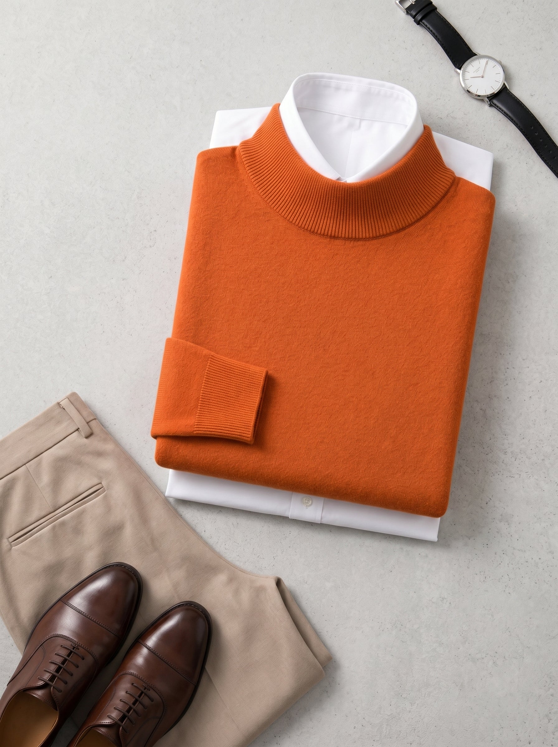 Mock Neck Cashmere Pullover Sweater — Orange
