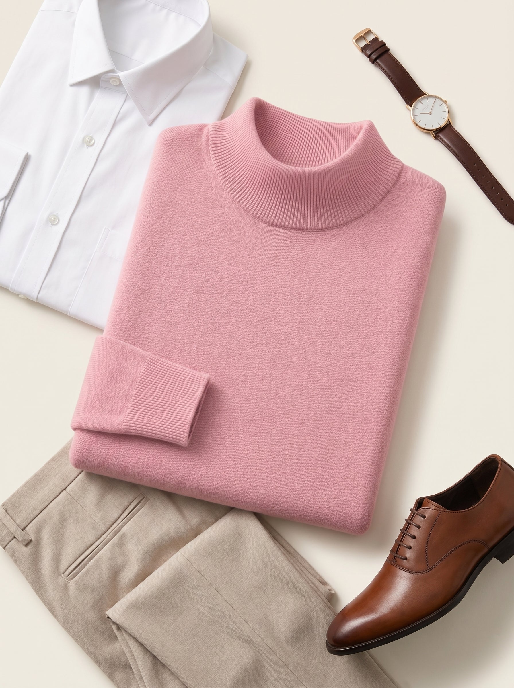 Mock Neck Cashmere Pullover Sweater — Pink