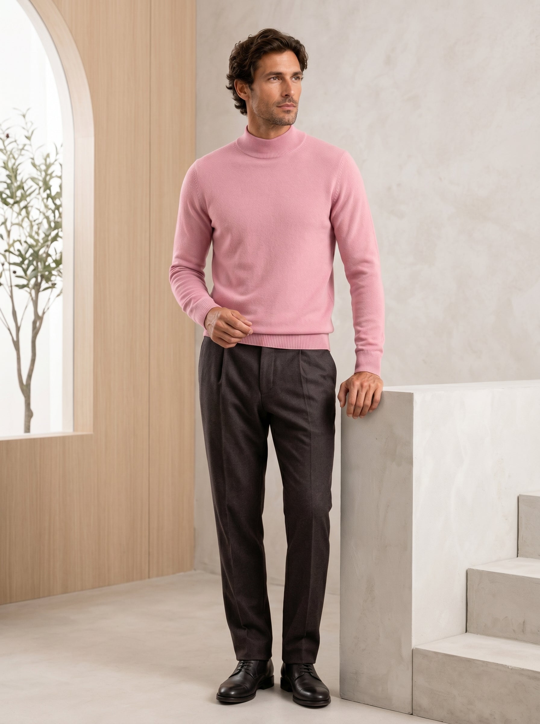 Mock Neck Cashmere Pullover Sweater — Pink