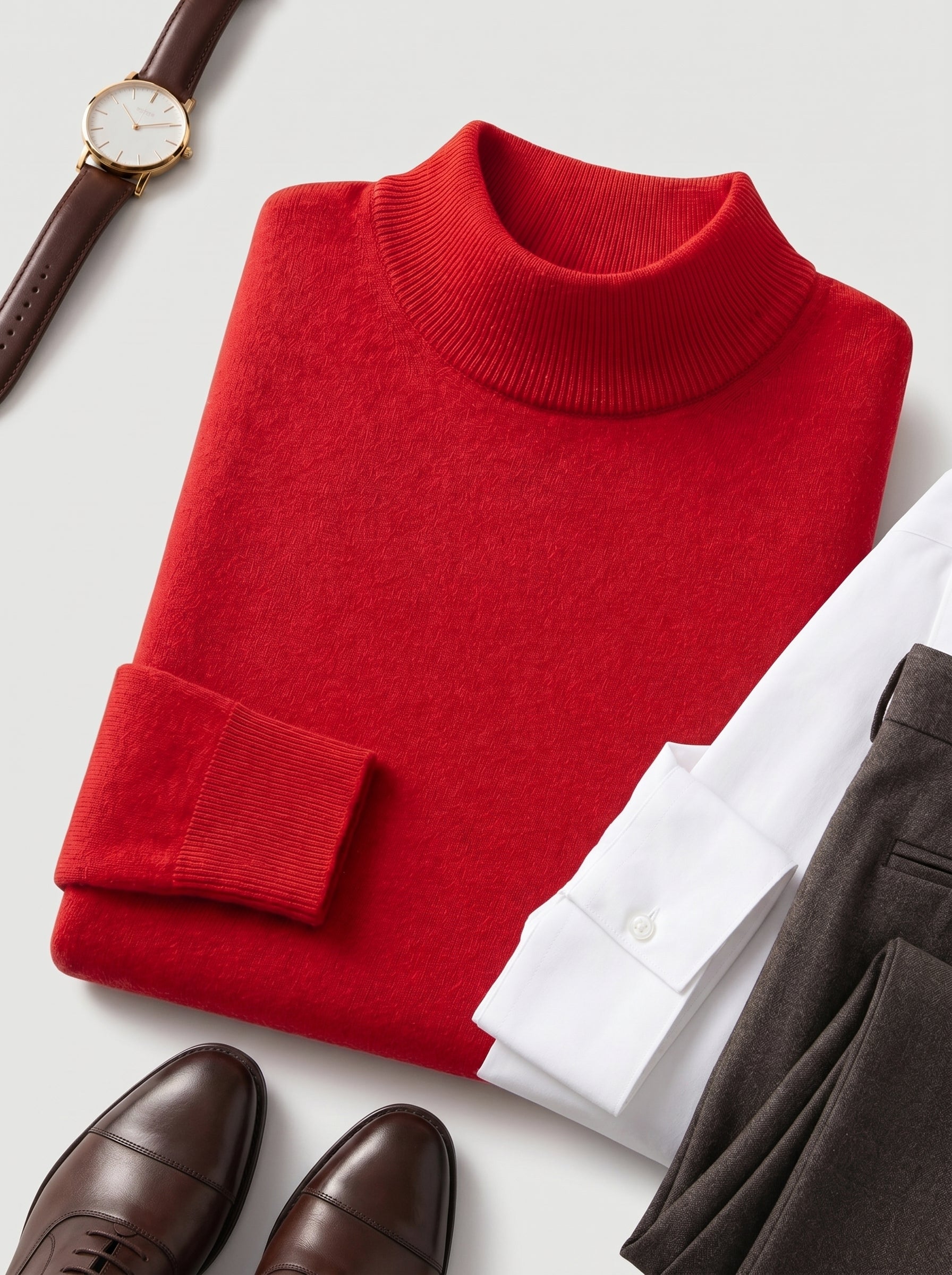 Mock Neck Cashmere Pullover Sweater — Red