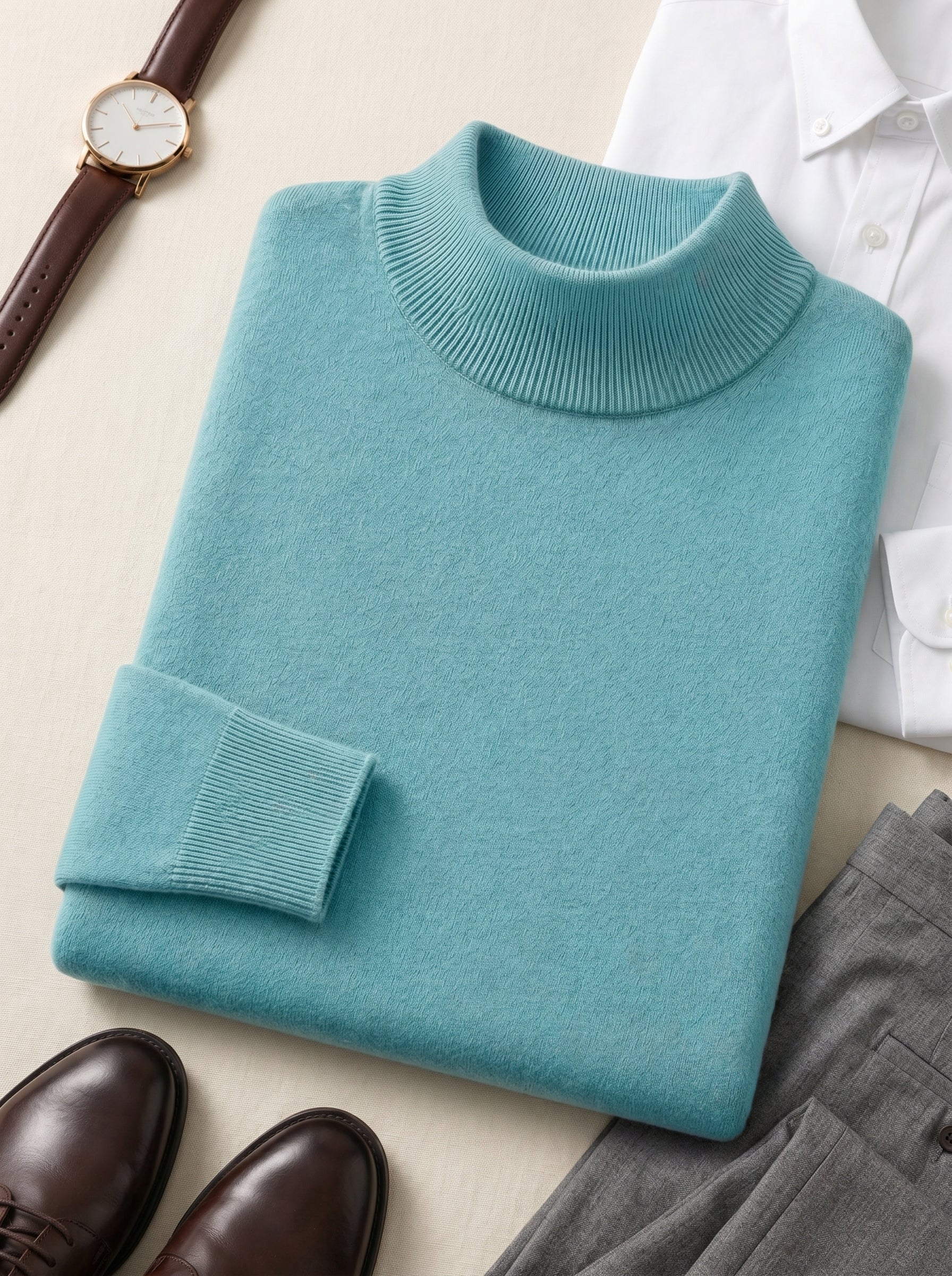 Mock Neck Cashmere Pullover Sweater — Turquoise