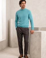 Mock Neck Cashmere Pullover Sweater — Turquoise