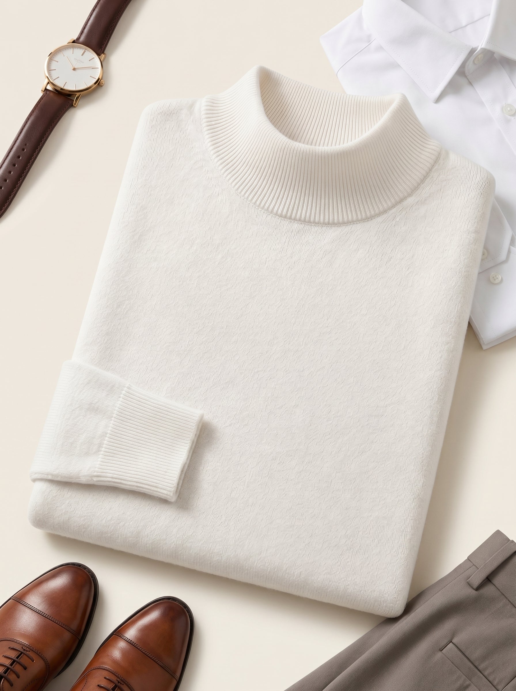 Mock Neck Cashmere Pullover Sweater — White