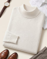 Mock Neck Cashmere Pullover Sweater — White
