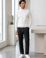 Mock Neck Cashmere Pullover Sweater — White