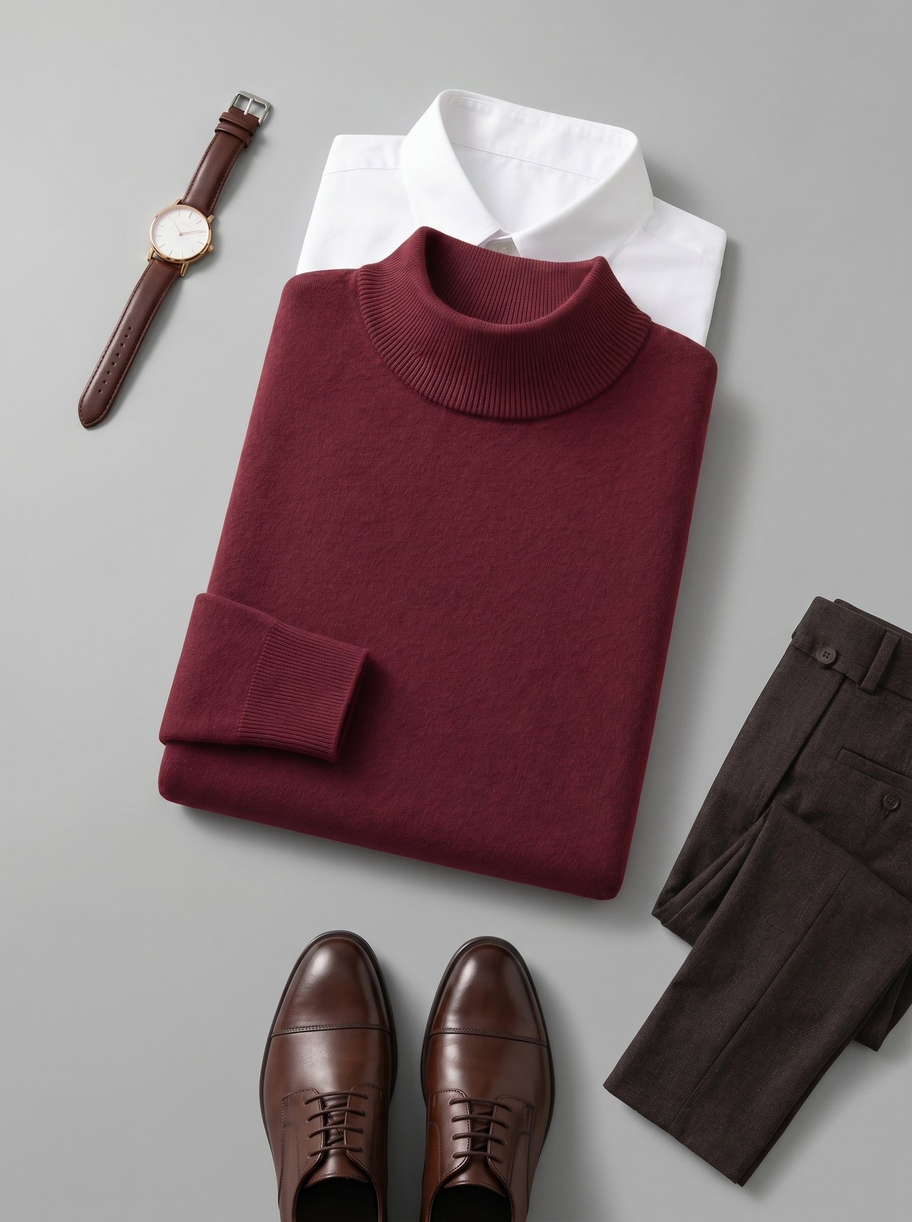 Mock Neck Cashmere Pullover Sweater — Wine red