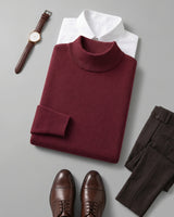 Mock Neck Cashmere Pullover Sweater — Wine red