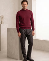 Mock Neck Cashmere Pullover Sweater — Wine red