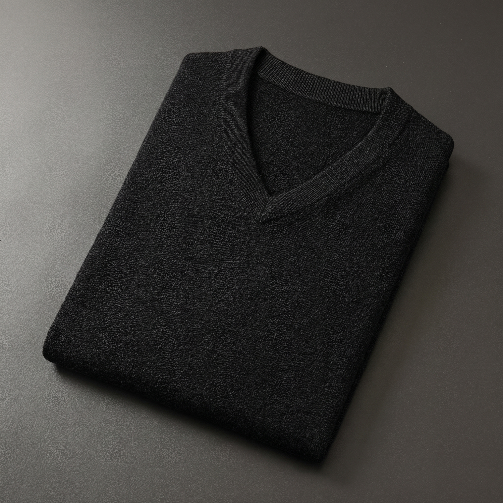 Solid V-Neck Cashmere Pullover Sweater — Black