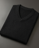 Solid V-Neck Cashmere Pullover Sweater — Black