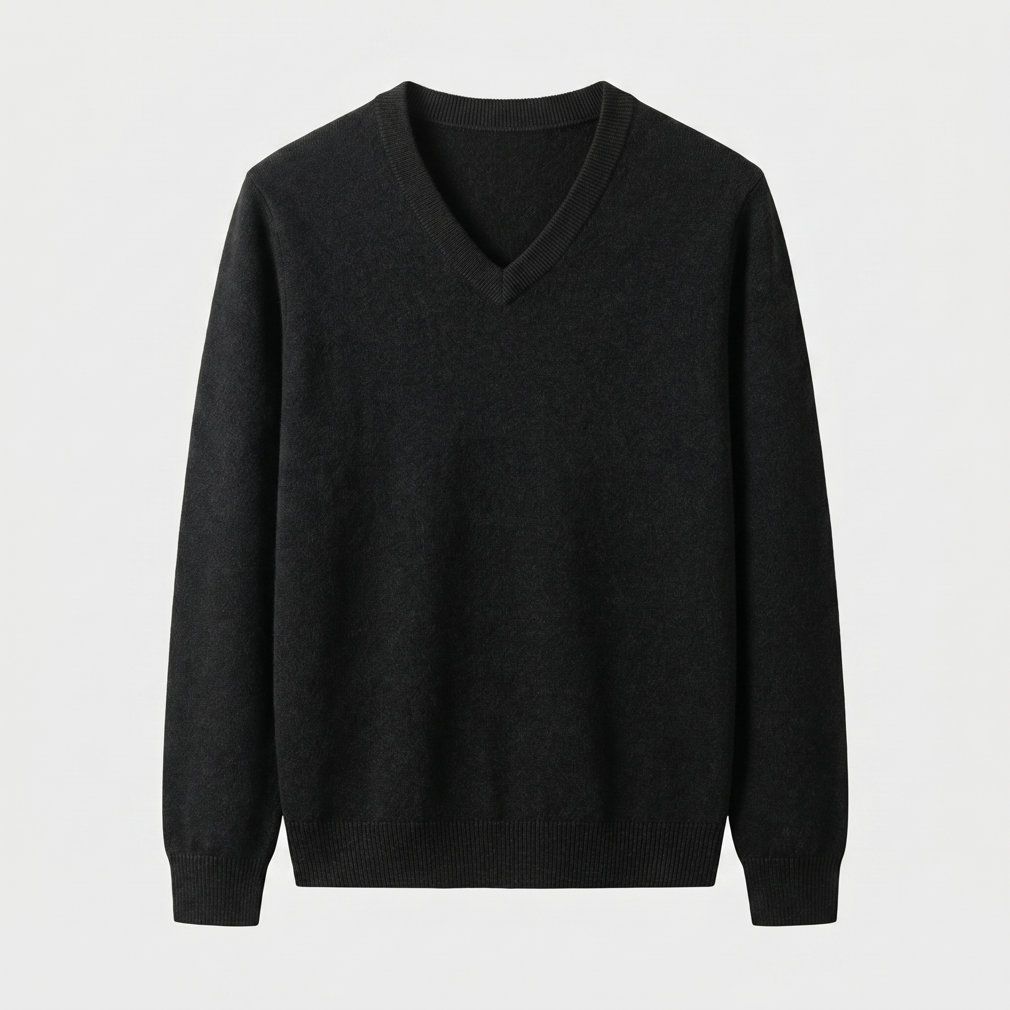 Solid V-Neck Cashmere Pullover Sweater — Black