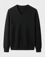 Solid V-Neck Cashmere Pullover Sweater — Black