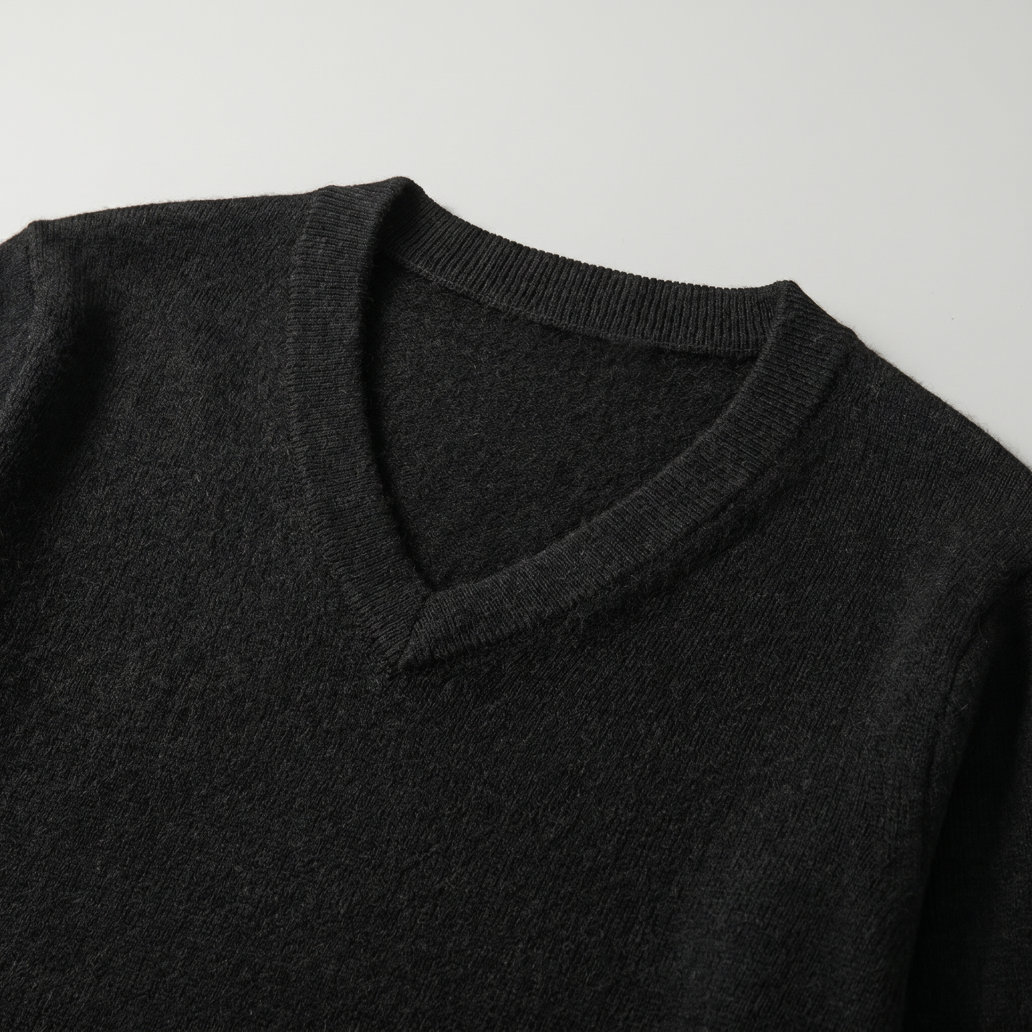 Solid V-Neck Cashmere Pullover Sweater — Black