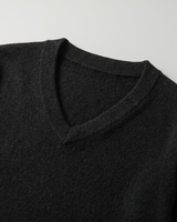 Solid V-Neck Cashmere Pullover Sweater — Black
