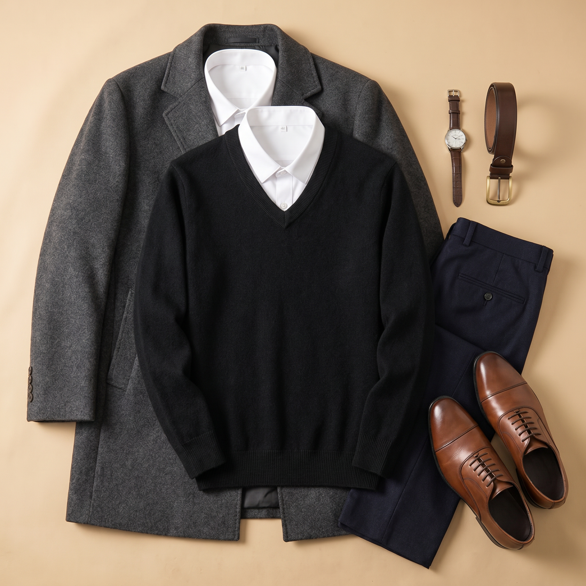 Solid V-Neck Cashmere Pullover Sweater — Black