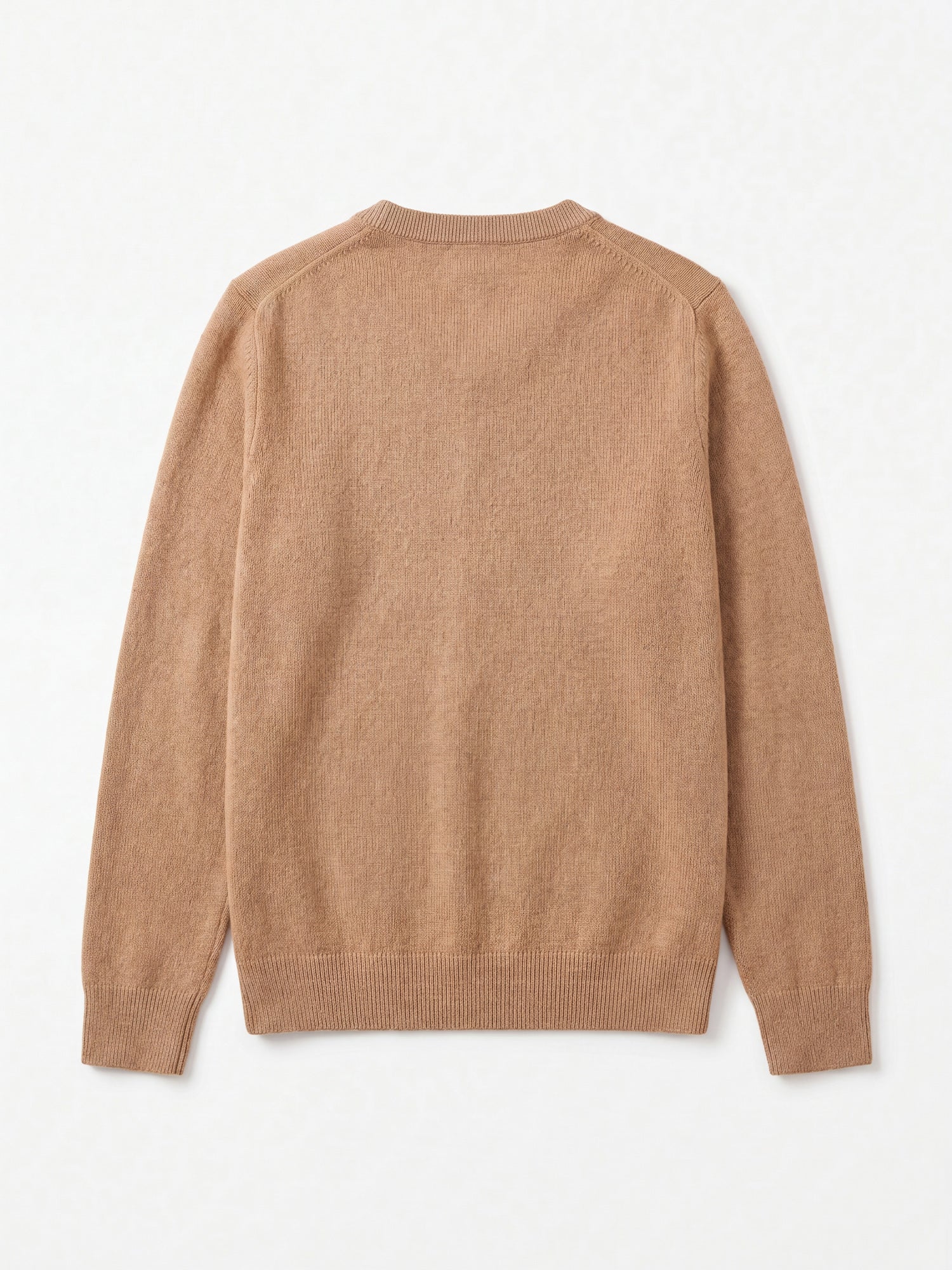 Solid V-Neck Cashmere Pullover Sweater — Camel