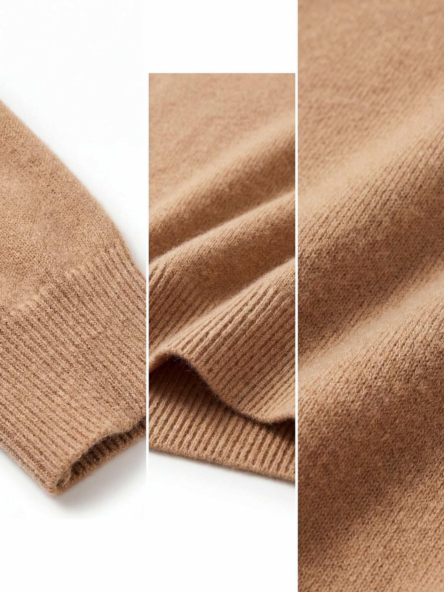 Solid V-Neck Cashmere Pullover Sweater — Camel