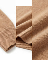 Solid V-Neck Cashmere Pullover Sweater — Camel