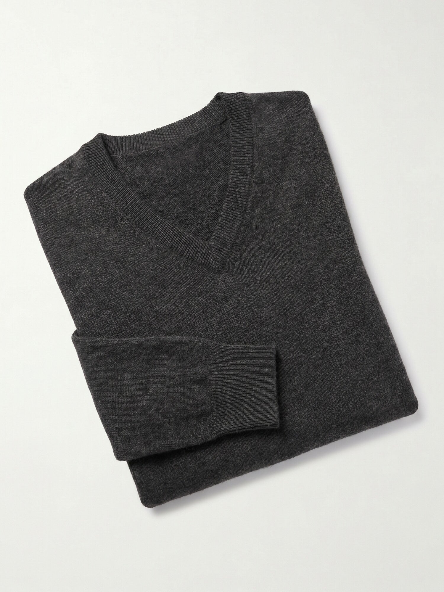 Solid V-Neck Cashmere Pullover Sweater — Dark grey
