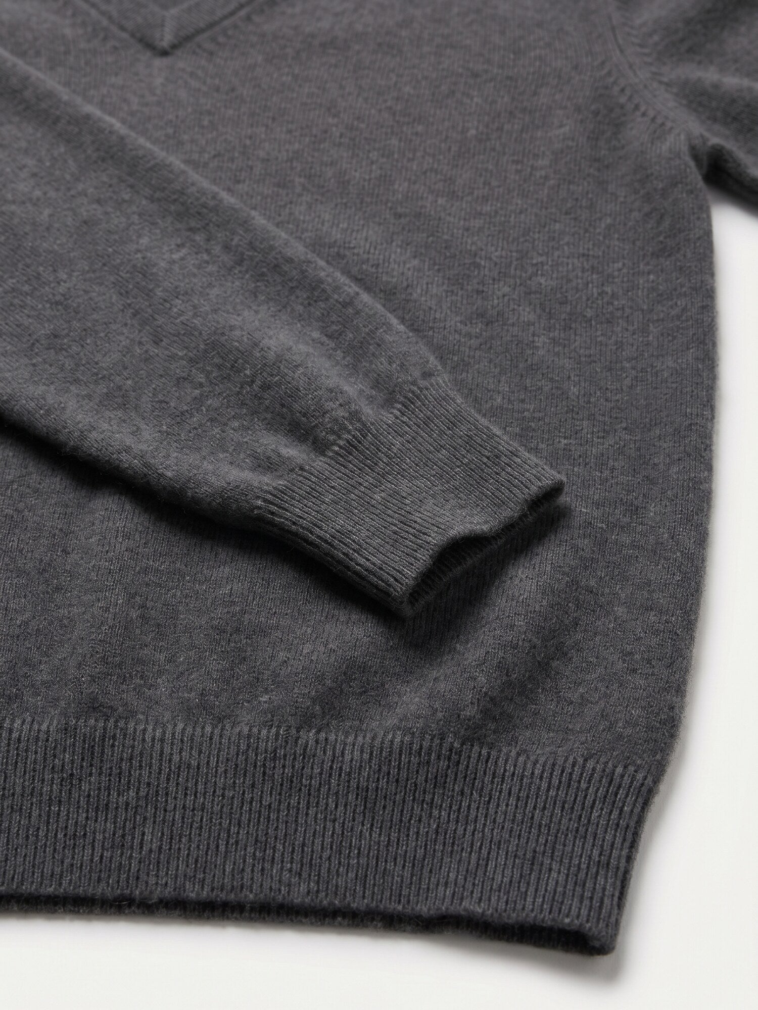 Solid V-Neck Cashmere Pullover Sweater — Dark grey