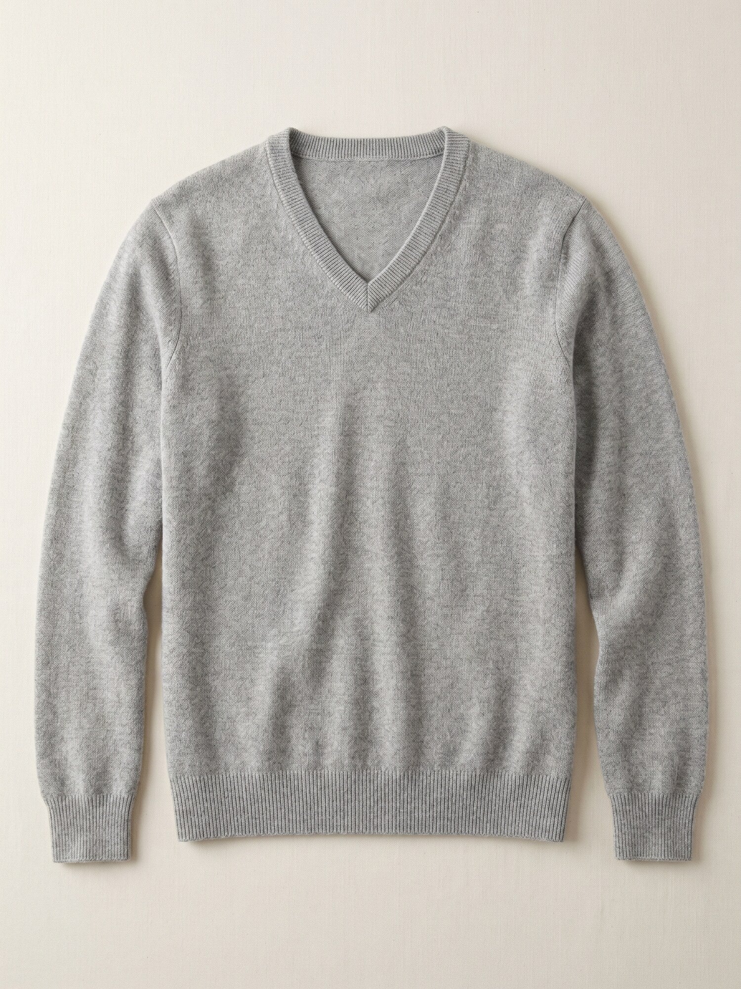 Solid V-Neck Cashmere Pullover Sweater — Light grey