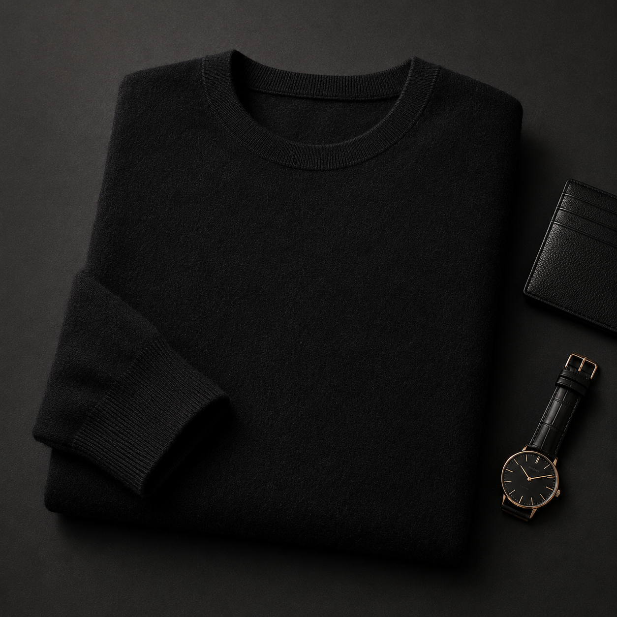 Essential Crew Neck Cashmere Sweater — Black