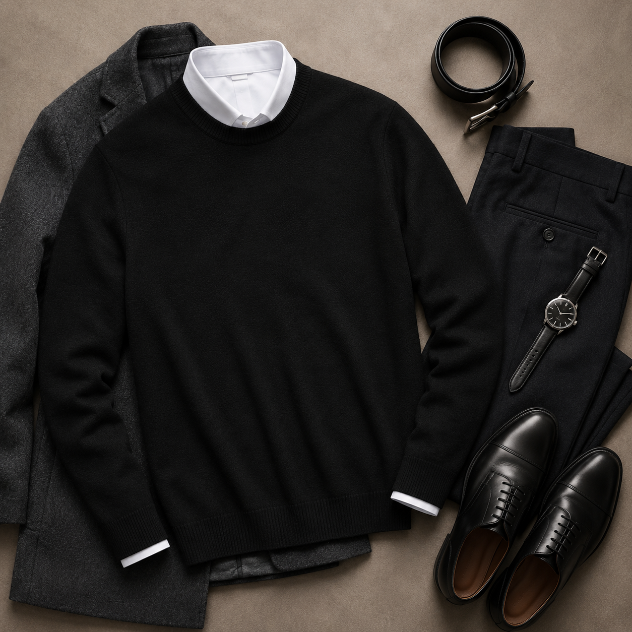Essential Crew Neck Cashmere Sweater — Black