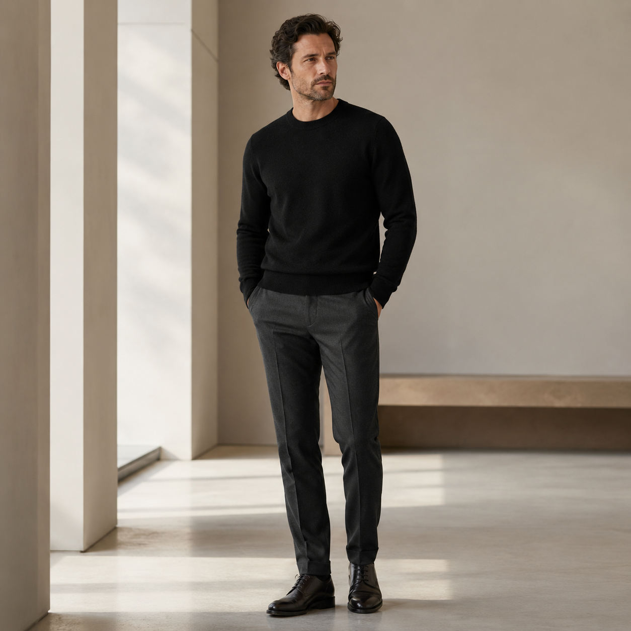 Essential Crew Neck Cashmere Sweater — Black