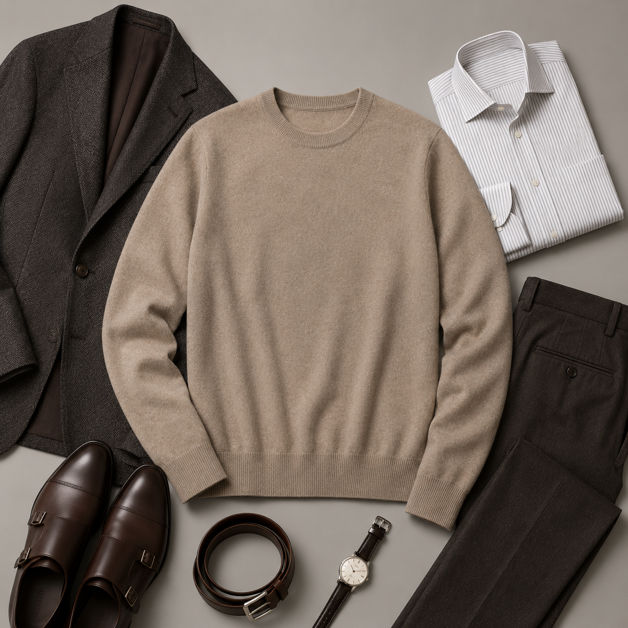 Essential Crew Neck Cashmere Sweater — Camel
