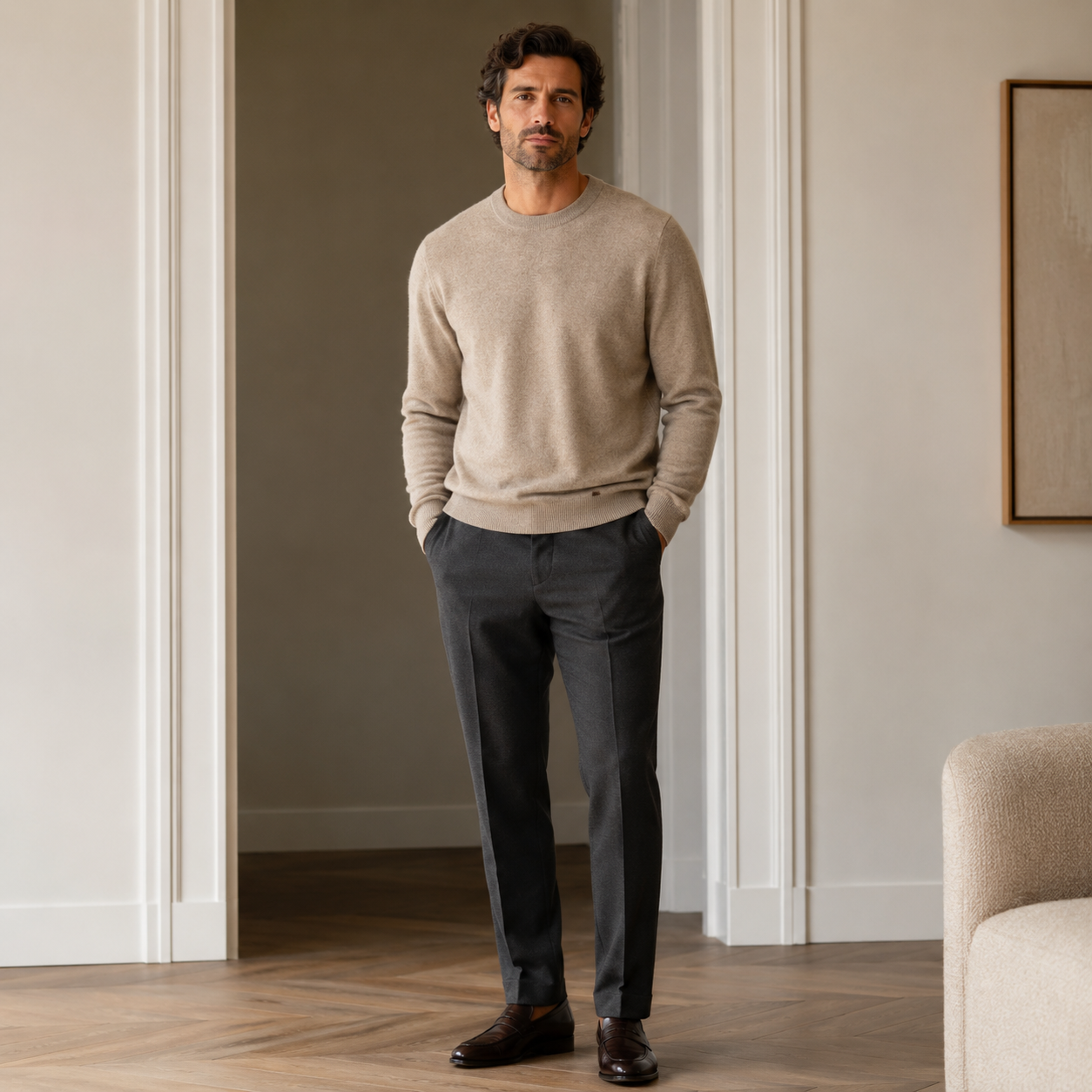 Essential Crew Neck Cashmere Sweater — Camel