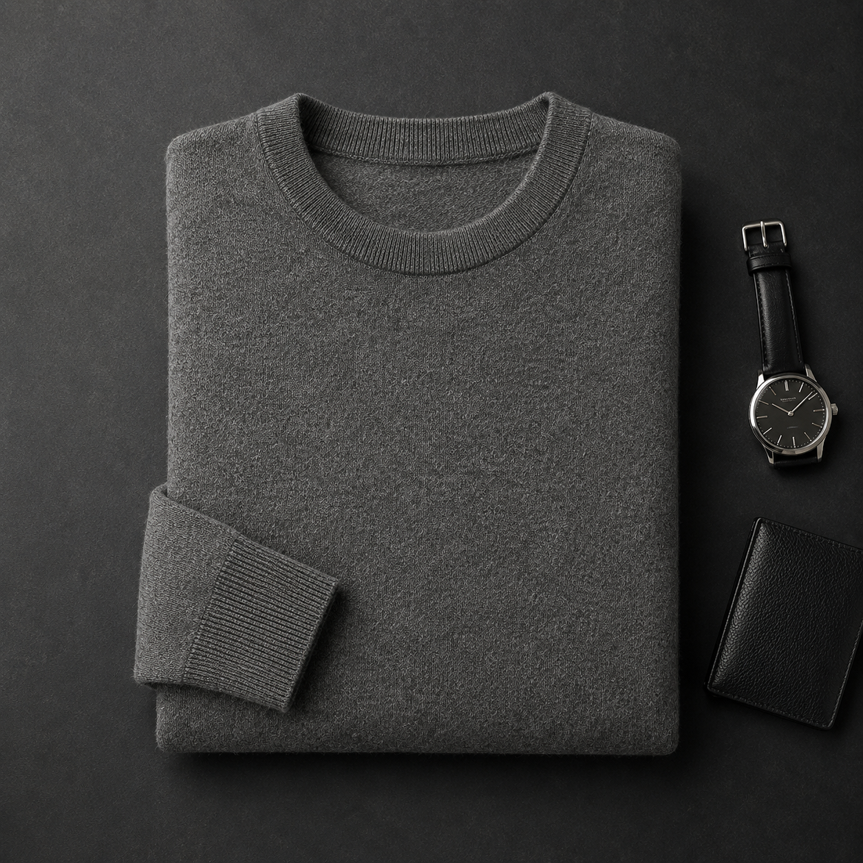 Essential Crew Neck Cashmere Sweater — Dark grey