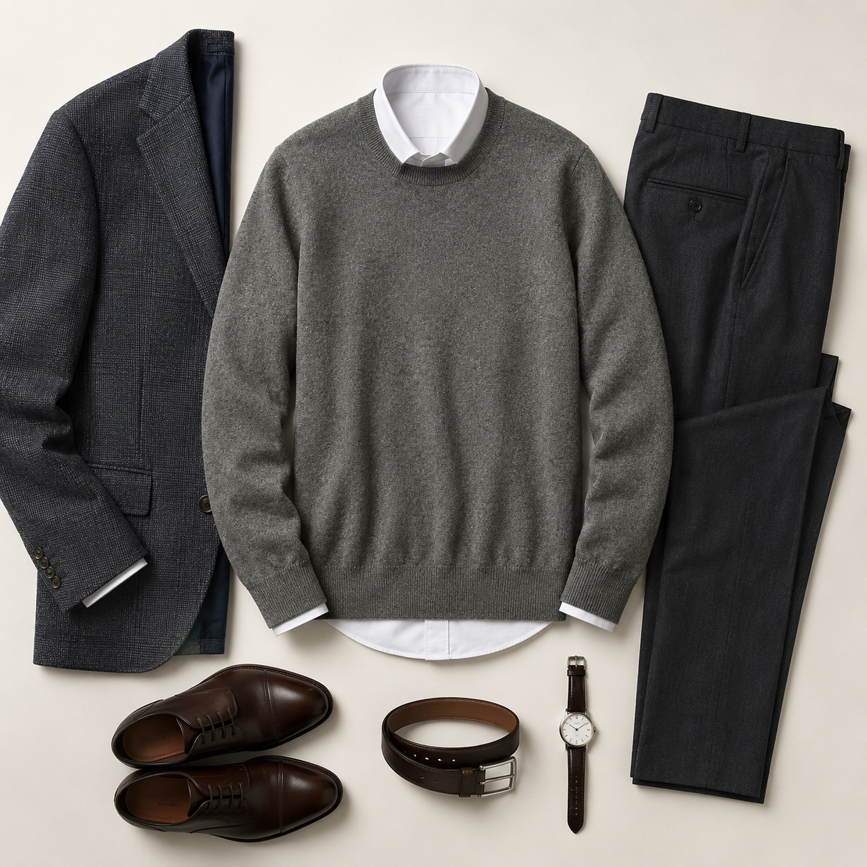 Essential Crew Neck Cashmere Sweater — Dark grey
