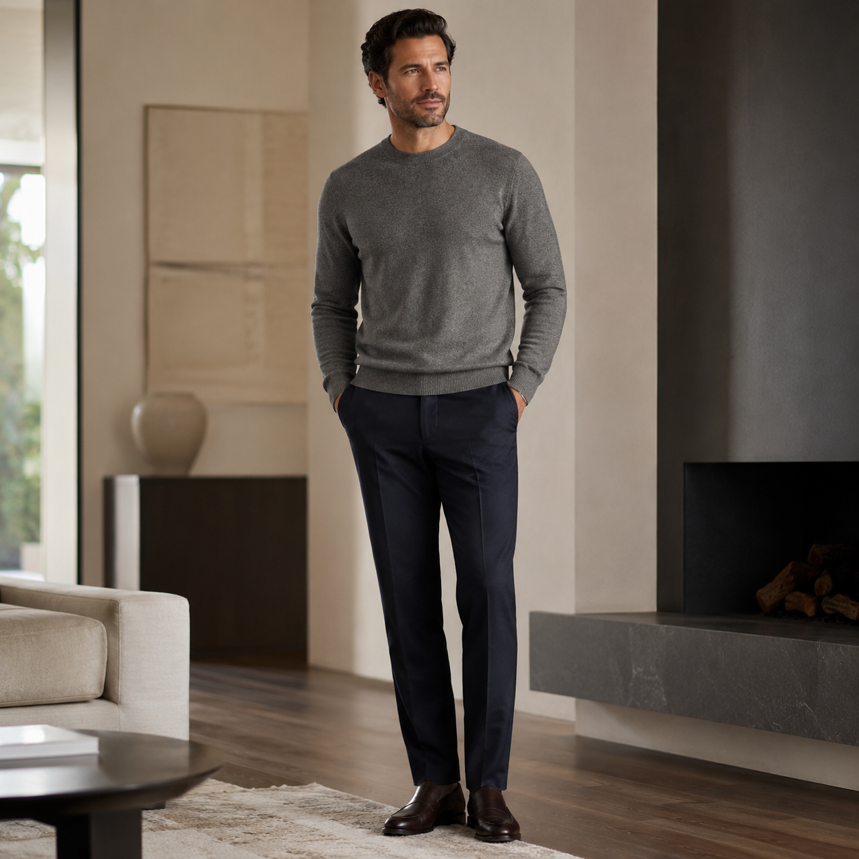 Essential Crew Neck Cashmere Sweater — Dark grey