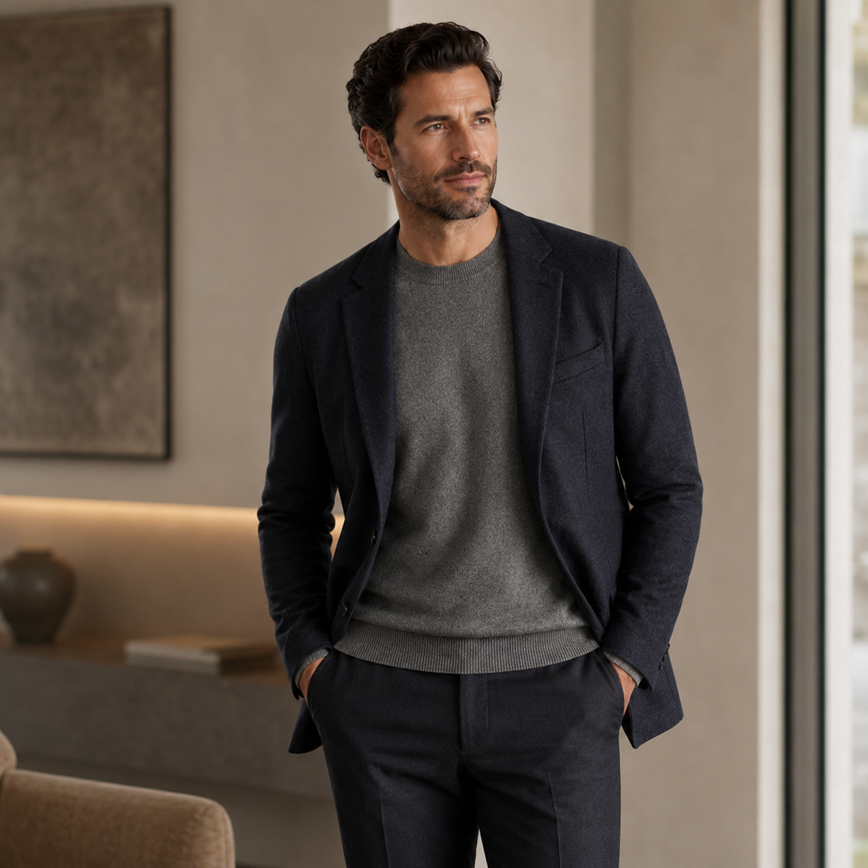 Essential Crew Neck Cashmere Sweater — Dark grey
