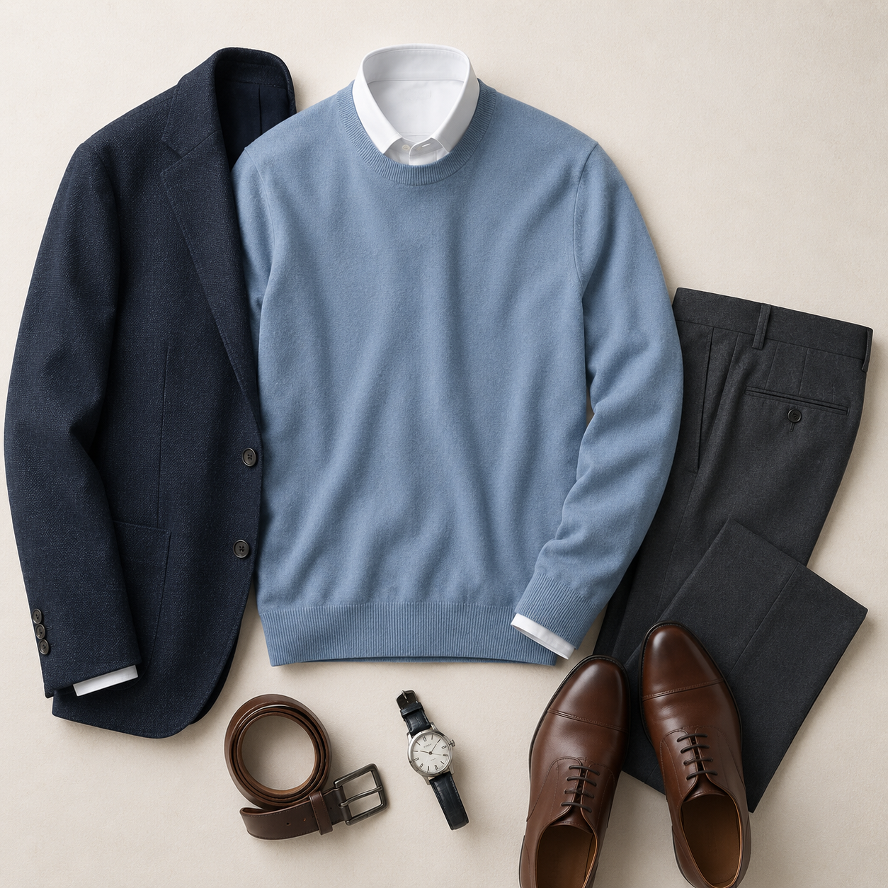 Essential Crew Neck Cashmere Sweater — Ice Blue