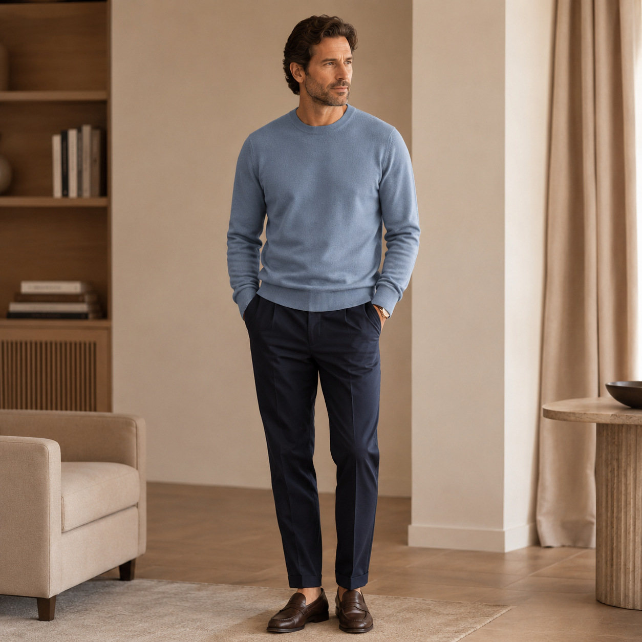 Essential Crew Neck Cashmere Sweater — Ice Blue