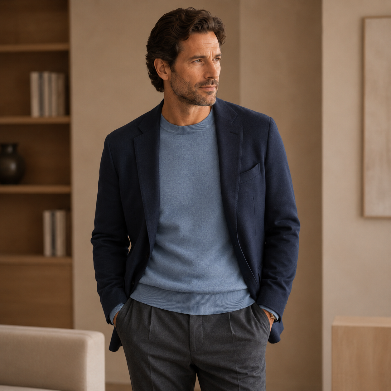 Essential Crew Neck Cashmere Sweater — Ice Blue
