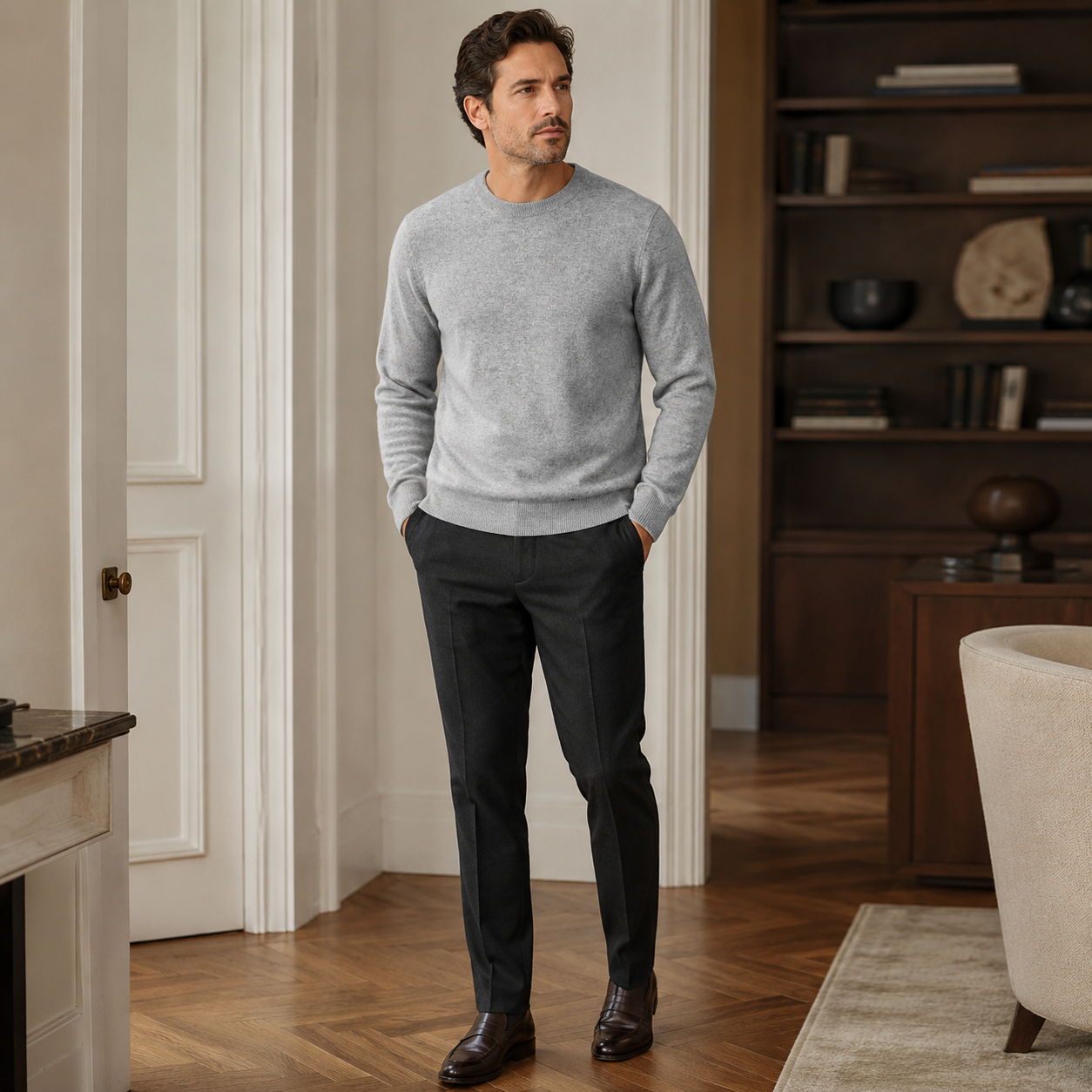 Essential Crew Neck Cashmere Sweater — Light grey