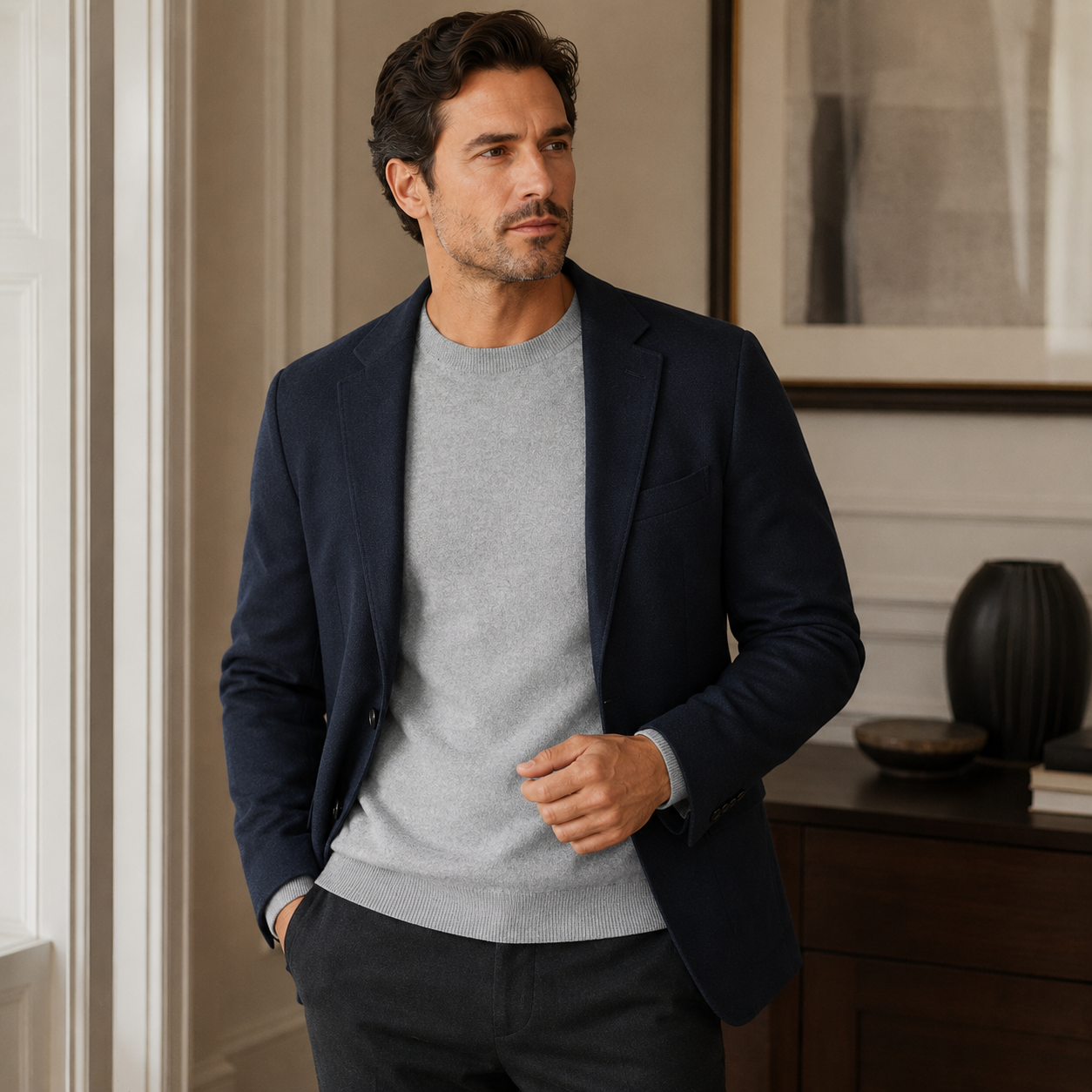 Essential Crew Neck Cashmere Sweater — Light grey