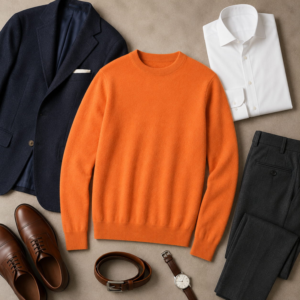 Essential Crew Neck Cashmere Sweater — Orange