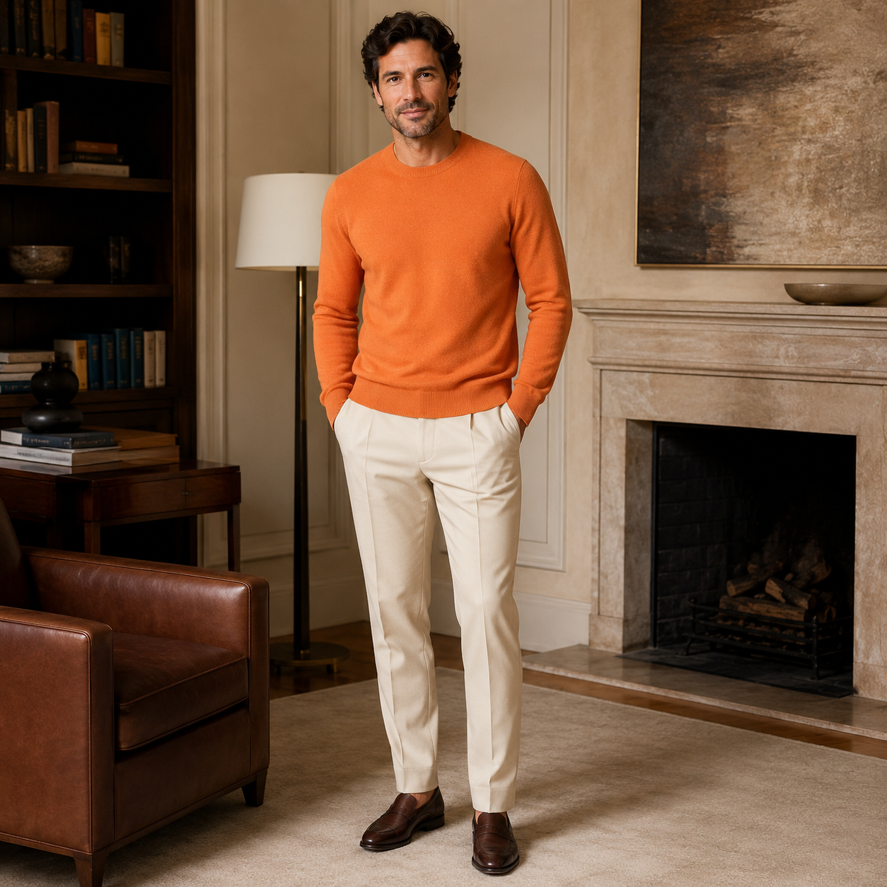 Essential Crew Neck Cashmere Sweater — Orange