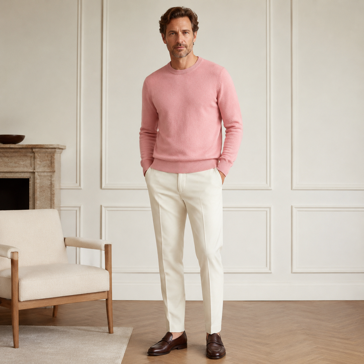 Essential Crew Neck Cashmere Sweater — Pink