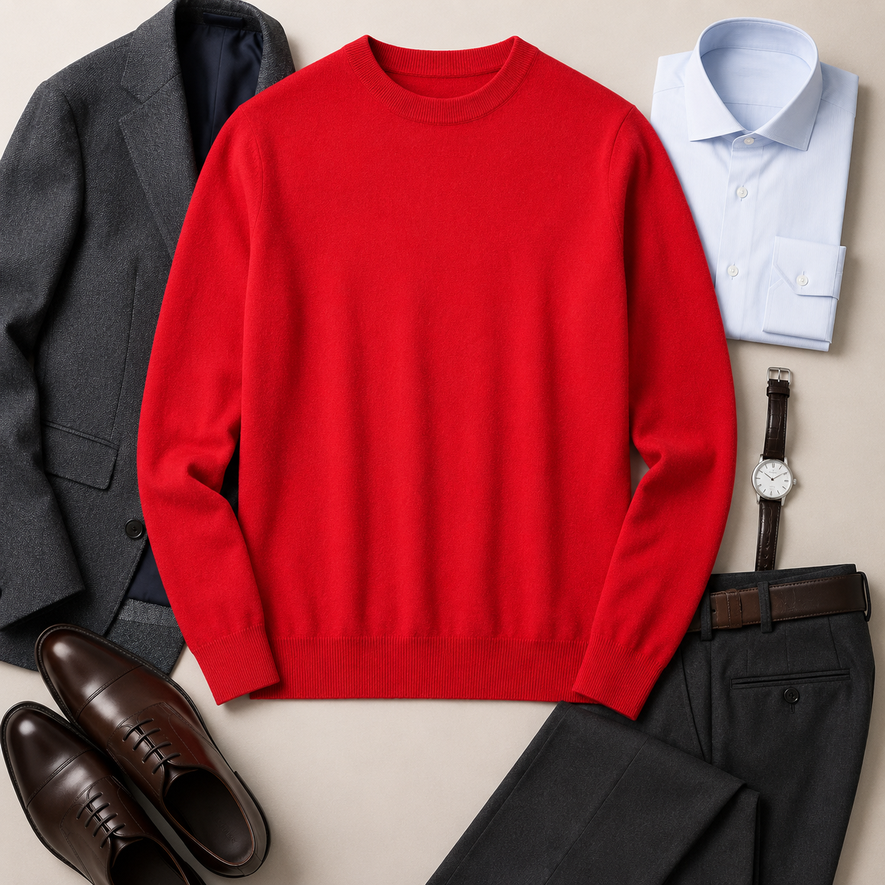 Essential Crew Neck Cashmere Sweater — Red