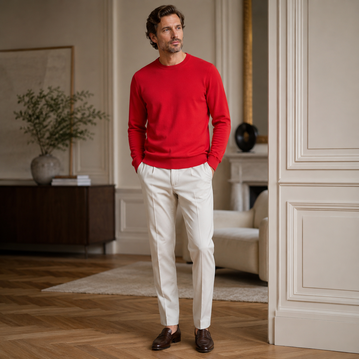 Essential Crew Neck Cashmere Sweater — Red