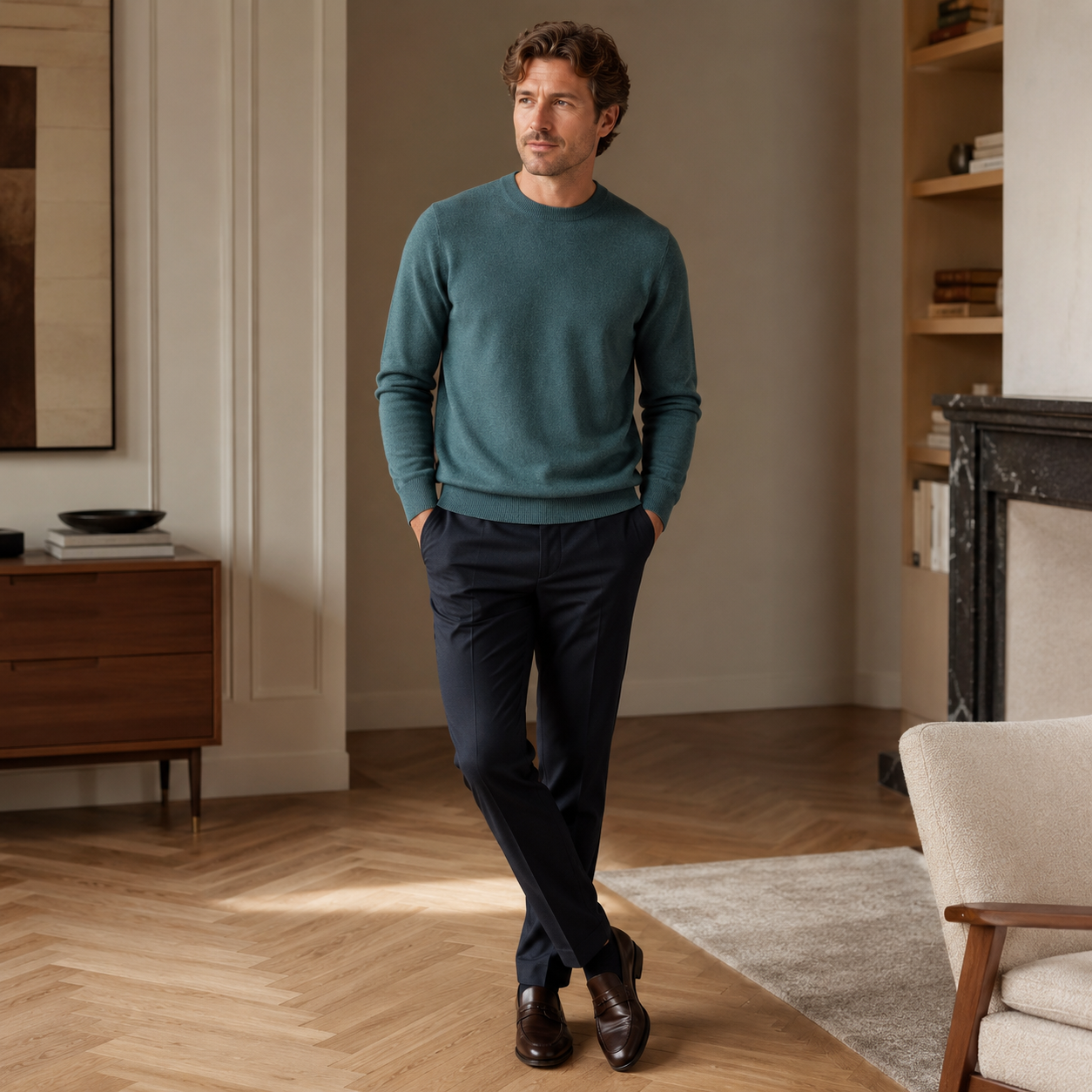 Essential Crew Neck Cashmere Sweater — Turquoise