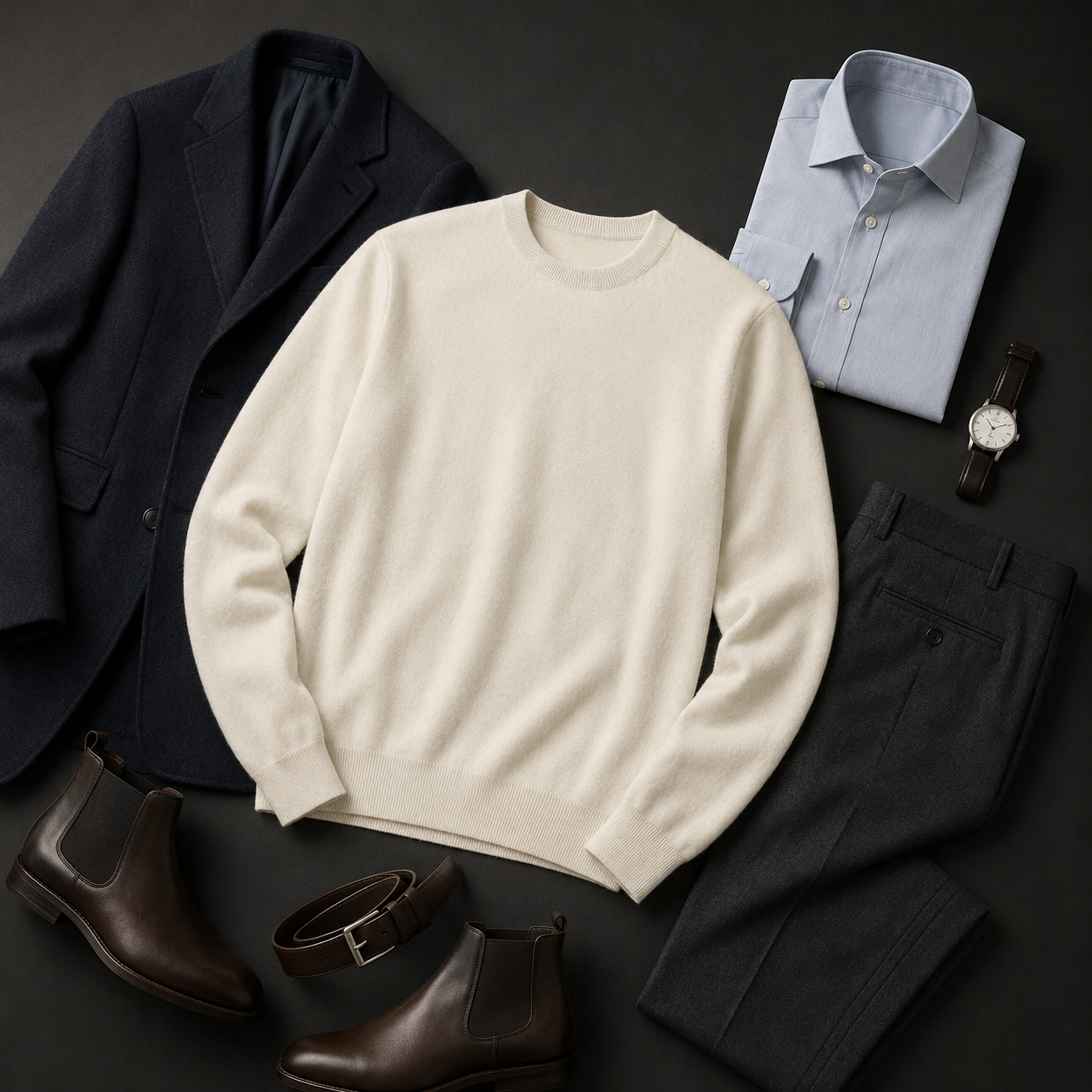 Essential Crew Neck Cashmere Sweater — White
