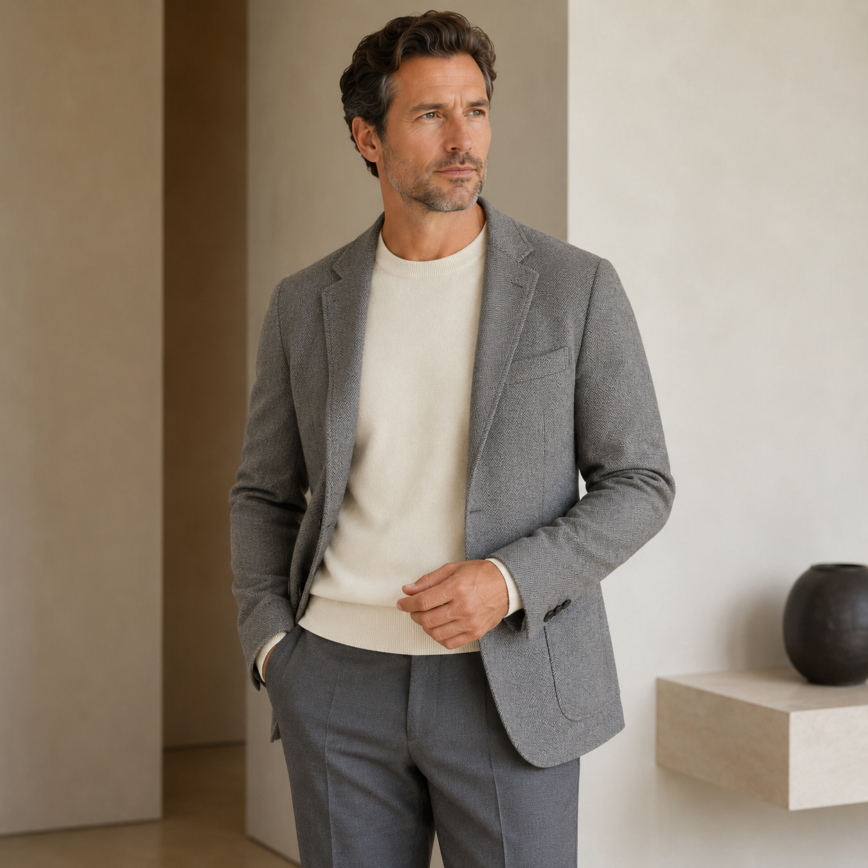 Essential Crew Neck Cashmere Sweater — White